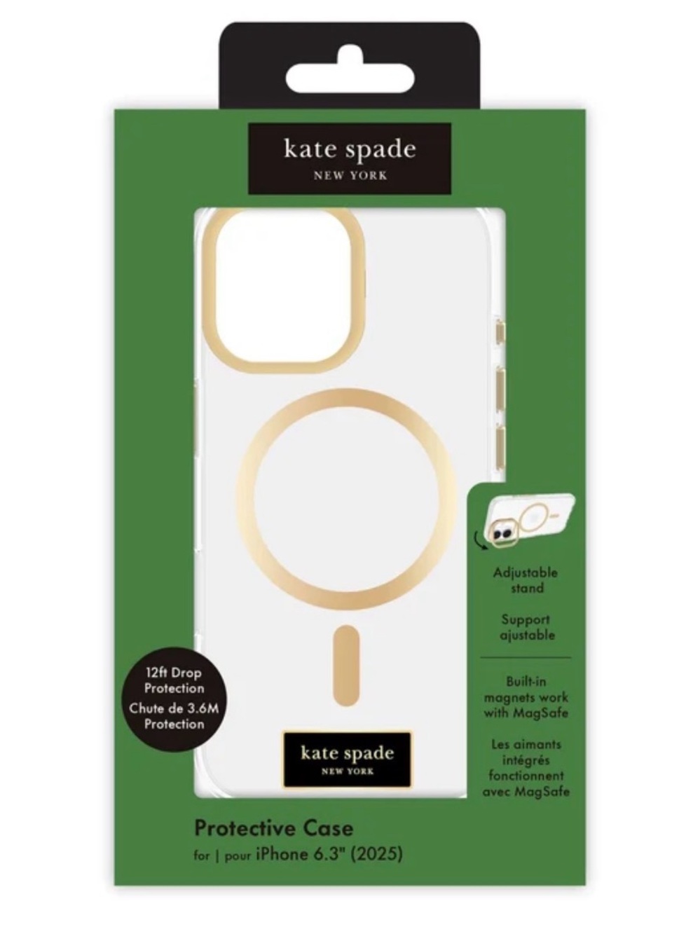 NWT kate spade Clear iPhone 17 Pro Case with Gold Accents and Stand - Picture 2 of 5